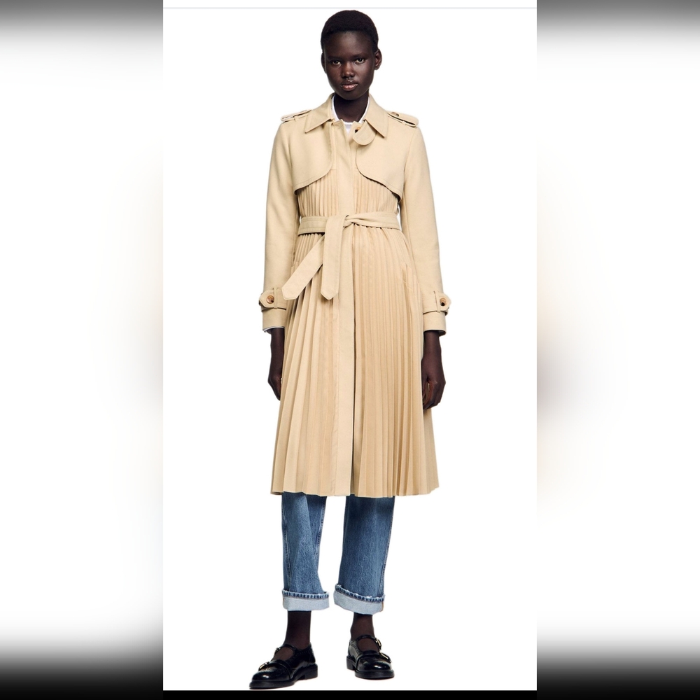 Sandro Tan Pleated Trench‎ Coat - Picture 9 of 16